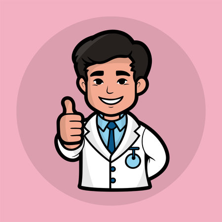 Handsome doctor with thumbs up. Vector illustration in cartoon styleのイラスト素材