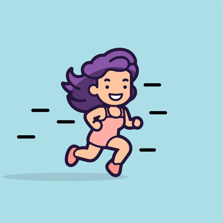 Cute little girl running. Vector illustration in flat cartoon style.のイラスト素材