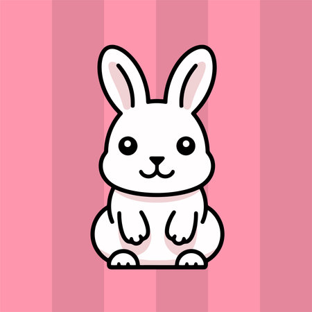 Cute cartoon rabbit. Vector illustration in flat style. Isolated on pink background.のイラスト素材