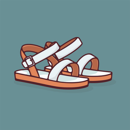 Vector illustration of a pair of sandals isolated on blue background.のイラスト素材