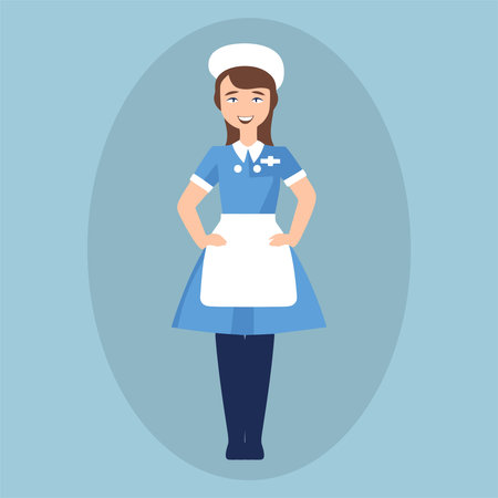 Nurse character. Vector illustration in a flat style on a blue background.のイラスト素材