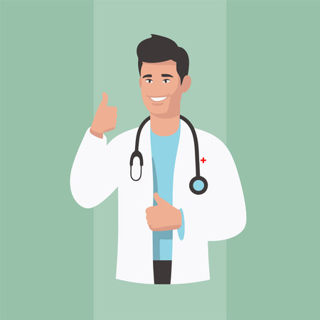 Vector illustration of a doctor with stethoscope and thumbs up.のイラスト素材