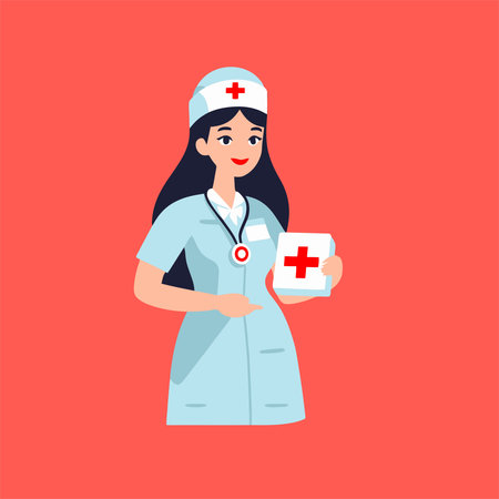 Nurse with a stethoscope. Vector illustration in flat styleのイラスト素材