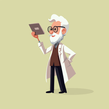 Old man in medical gowns and glasses holding a book. Vector illustrationのイラスト素材