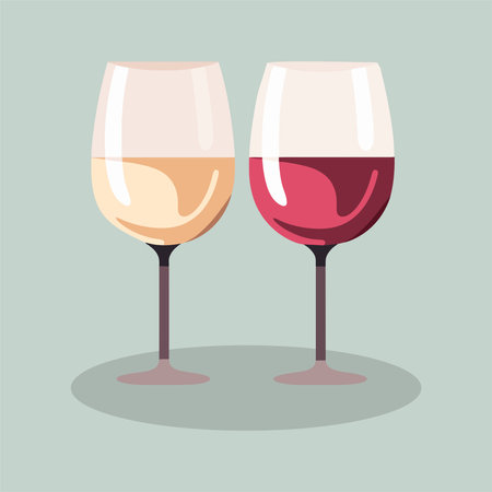 Two glasses of wine on a gray background. Vector illustration in flat style.のイラスト素材