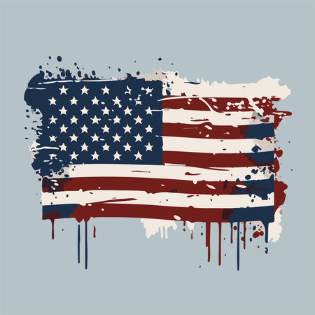 Grunge USA flag with splashes of paint. Vector illustration.のイラスト素材