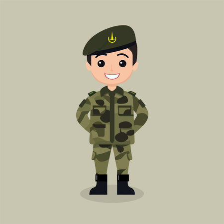 Soldier in a military uniform. Cute cartoon vector illustration.のイラスト素材