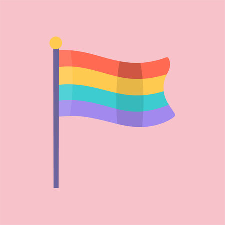 Rainbow flag icon in flat style on a pink background vector illustrationのイラスト素材