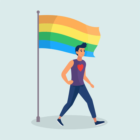 Man with gay pride flag. Vector illustration in flat design style.のイラスト素材