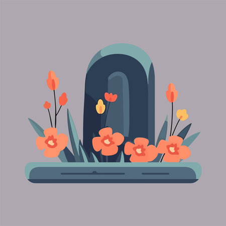 Flowers in the cemetery. Vector illustration in a flat style.のイラスト素材