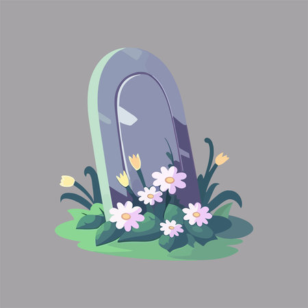 Grave with flowers. Vector illustration in flat style on grey background.のイラスト素材