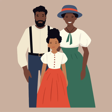 Cute african american family in traditional clothes. Vector illustrationのイラスト素材