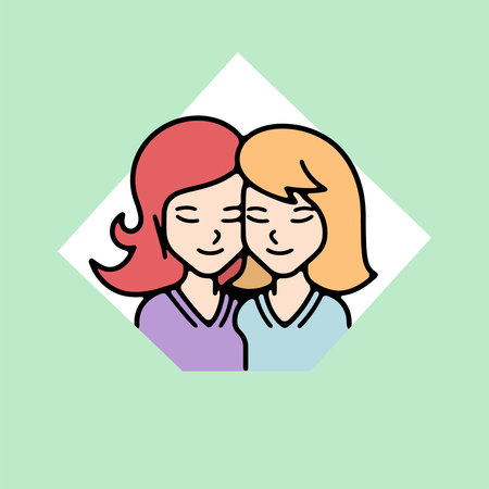 Two women hugging each other in a line art style. Vector illustrationのイラスト素材