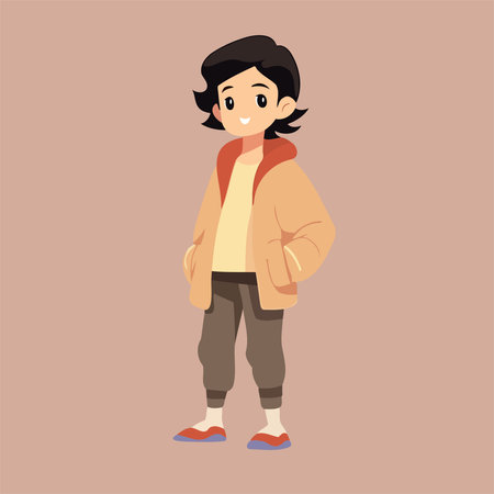cute little boy wearing warm clothes. vector illustration in cartoon styleのイラスト素材