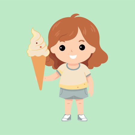 cute little girl with ice cream. Cute cartoon vector illustration.のイラスト素材