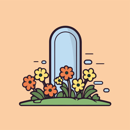 Flowers in a grave. Vector illustration. Flat design style.のイラスト素材
