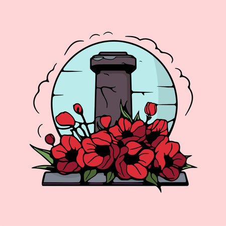 Cartoon grave with flowers. Vector illustration of a tombstone.のイラスト素材