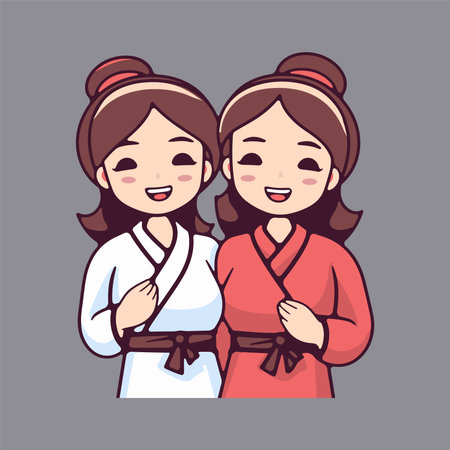 Cute kokeshi japanese girls, vector illustration.のイラスト素材