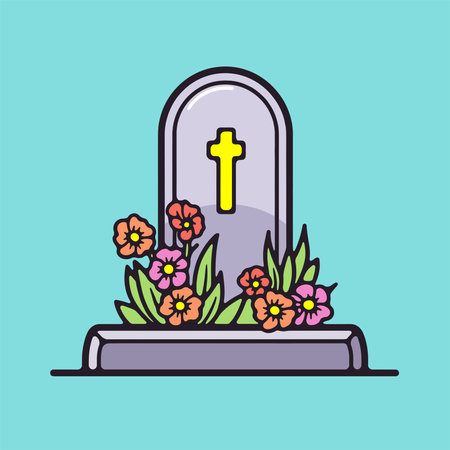 Grave with flowers and crosses. Vector illustration in flat style.のイラスト素材