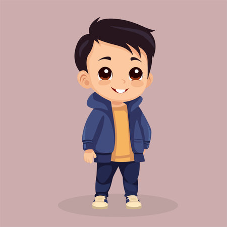 cute little boy wearing coat, vector illustration, eps10のイラスト素材