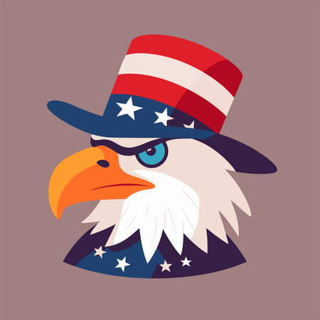 Patriotic american eagle in a hat. Vector illustration.のイラスト素材