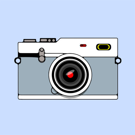 Retro camera. Vector illustration in flat style. Isolated on blue background.のイラスト素材