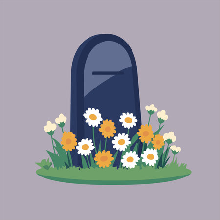 Grave with daisies. Vector illustration in flat style.のイラスト素材