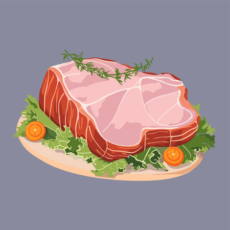 Illustration of a piece of meat on a plate. Vector illustrationのイラスト素材