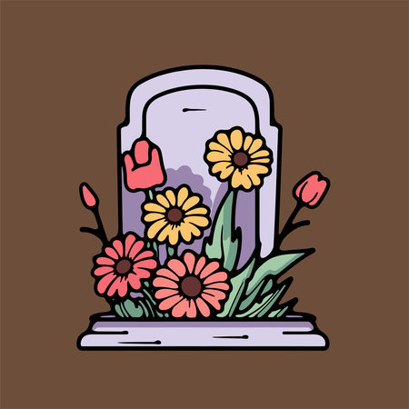 Grave with flowers. Vector illustration in doodle style.のイラスト素材