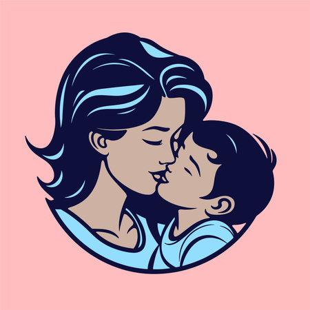 Mother and son kissing. Vector illustration of a mother kissing her son.のイラスト素材