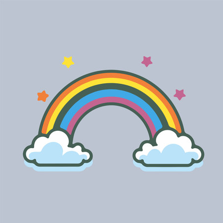 Rainbow and clouds. Vector illustration in flat style. Isolated on grey background.のイラスト素材
