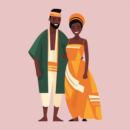 African man and woman in traditional clothes. Vector illustration in flat styleのイラスト素材