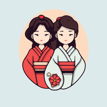 Korean people in traditional clothes. Vector illustration in cartoon style.のイラスト素材