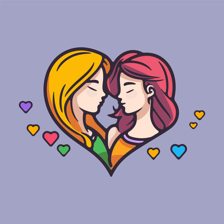 Vector illustration of two young girls in love. The girl is kissing her boyfriend.のイラスト素材