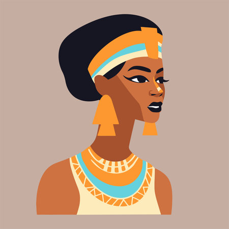 African American woman in traditional costume. Vector illustration in flat style.のイラスト素材