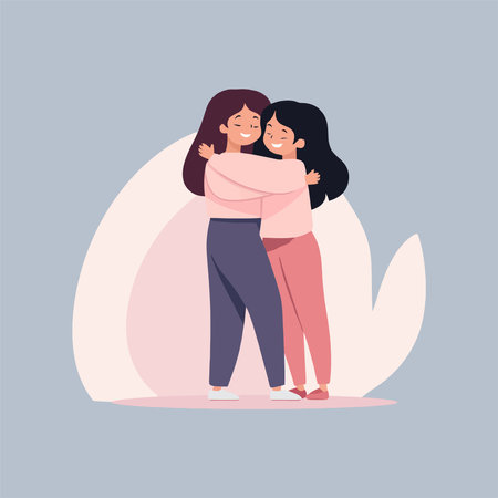 Mother and daughter hugging each other. Vector illustration in a flat styleのイラスト素材