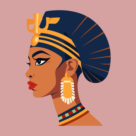 Egyptian woman with hieroglyphs. Vector illustration in flat styleのイラスト素材