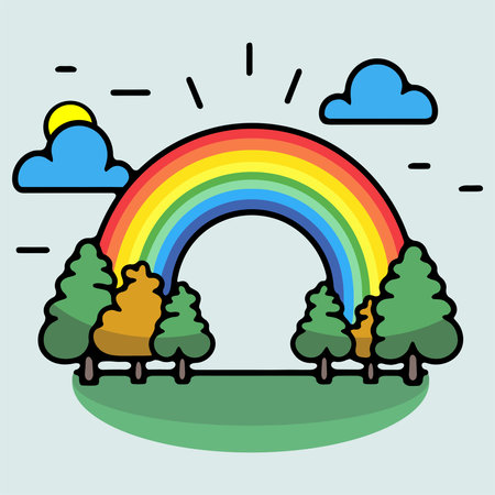 Rainbow in the forest. Vector illustration in flat design style.のイラスト素材