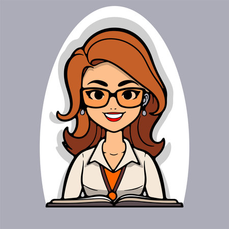 Teacher with a book. Vector illustration of a teacher in glasses.のイラスト素材