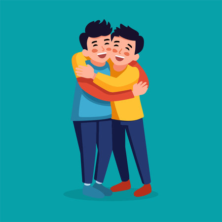 Two boys hug each other. Vector illustration in a flat style.のイラスト素材