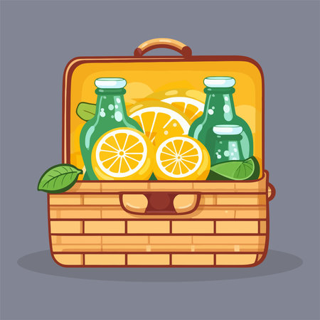 Lemonade bottle in a basket. Vector illustration in flat styleのイラスト素材