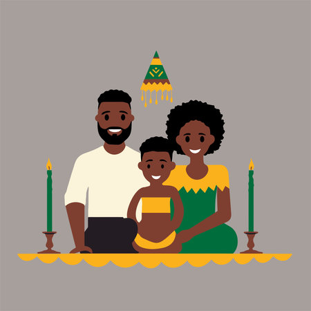 Happy African American family. Father, mother and daughter. Vector illustrationのイラスト素材