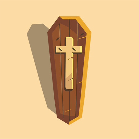 Wooden coffin with a cross. Vector illustration in flat style.のイラスト素材