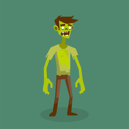 Zombie. Vector illustration in flat style. Isolated on green background.のイラスト素材