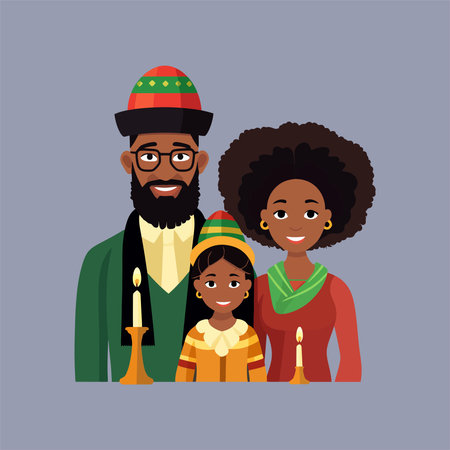 African american family. Father, mother and daughter. Flat vector illustrationのイラスト素材