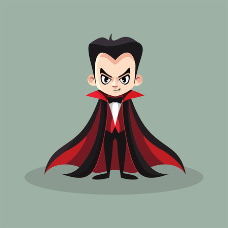Cute cartoon vampire with red cape. Vector illustration in flat styleのイラスト素材
