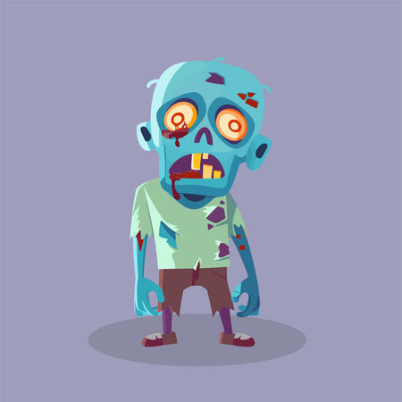 Zombie cartoon character. Vector illustration in a flat style on a purple background.のイラスト素材