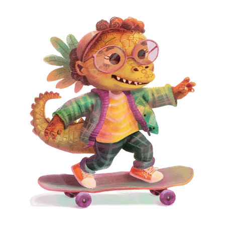 Cute little girl riding a skateboard isolated on white background.のイラスト素材