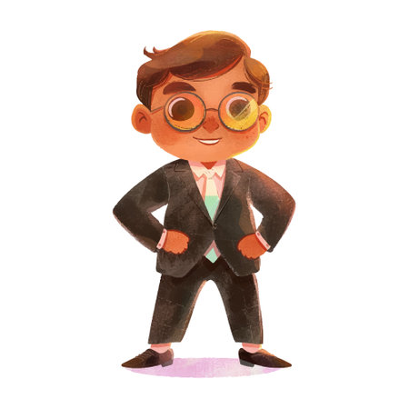 Cute boy in a suit and glasses isolated on a white backgroundのイラスト素材