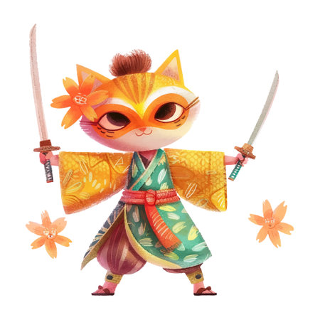 Kung fu girl in a kimono with a samurai sword.のイラスト素材